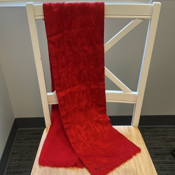 Women’s Silk and Wool Red Scarf by Anne Klein For Vera Neumann with Sign… - Picture 5 of 12